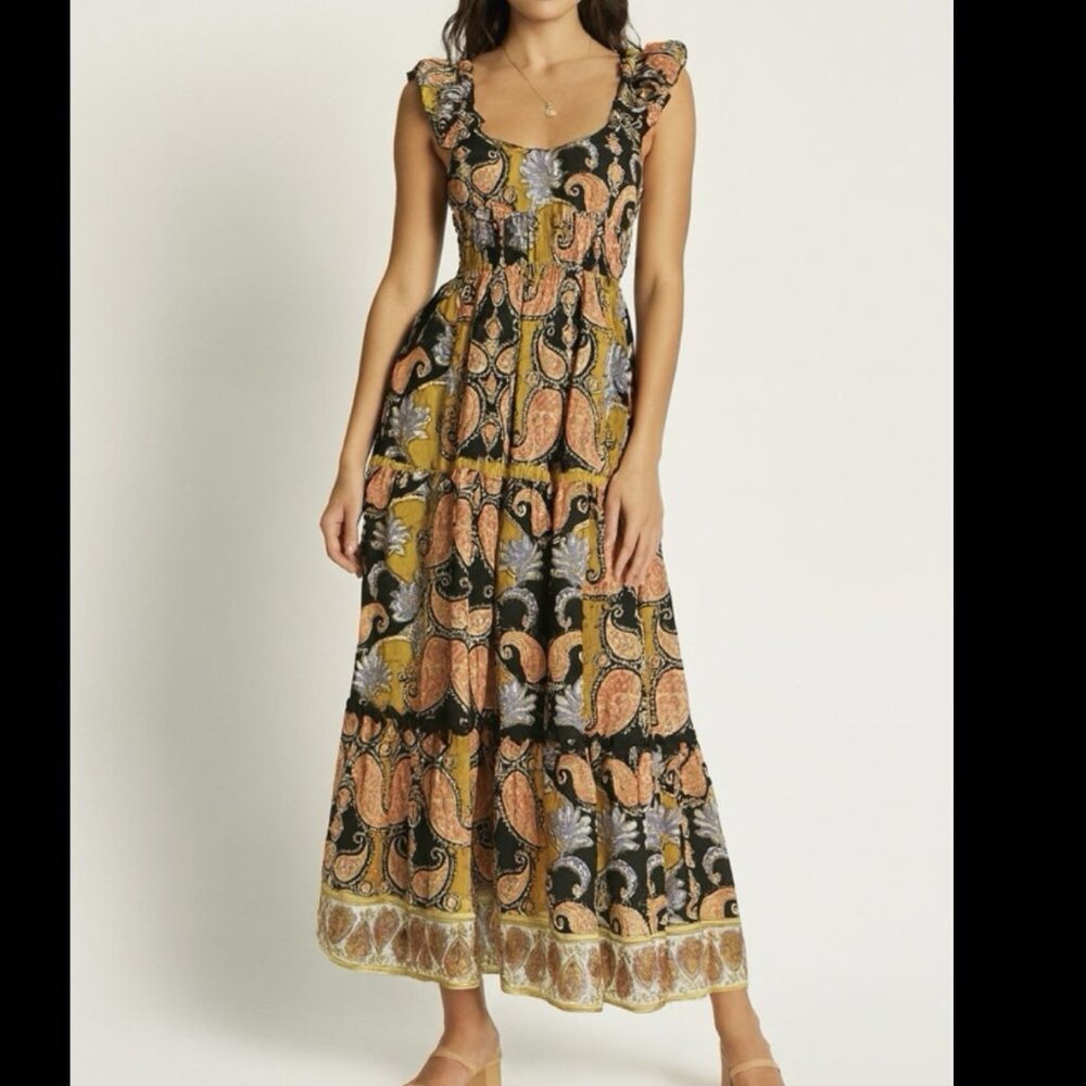 Live 4 Truth Paisley Floral Vibrant Smocked Back Maxi Dress Ruffles Boho